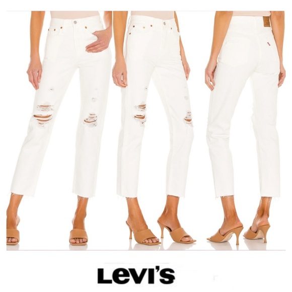 Levi's Denim - LEVI’S White Wedgie Distressed Raw Hem Straight Leg Cropped Denim Jean Sz 30